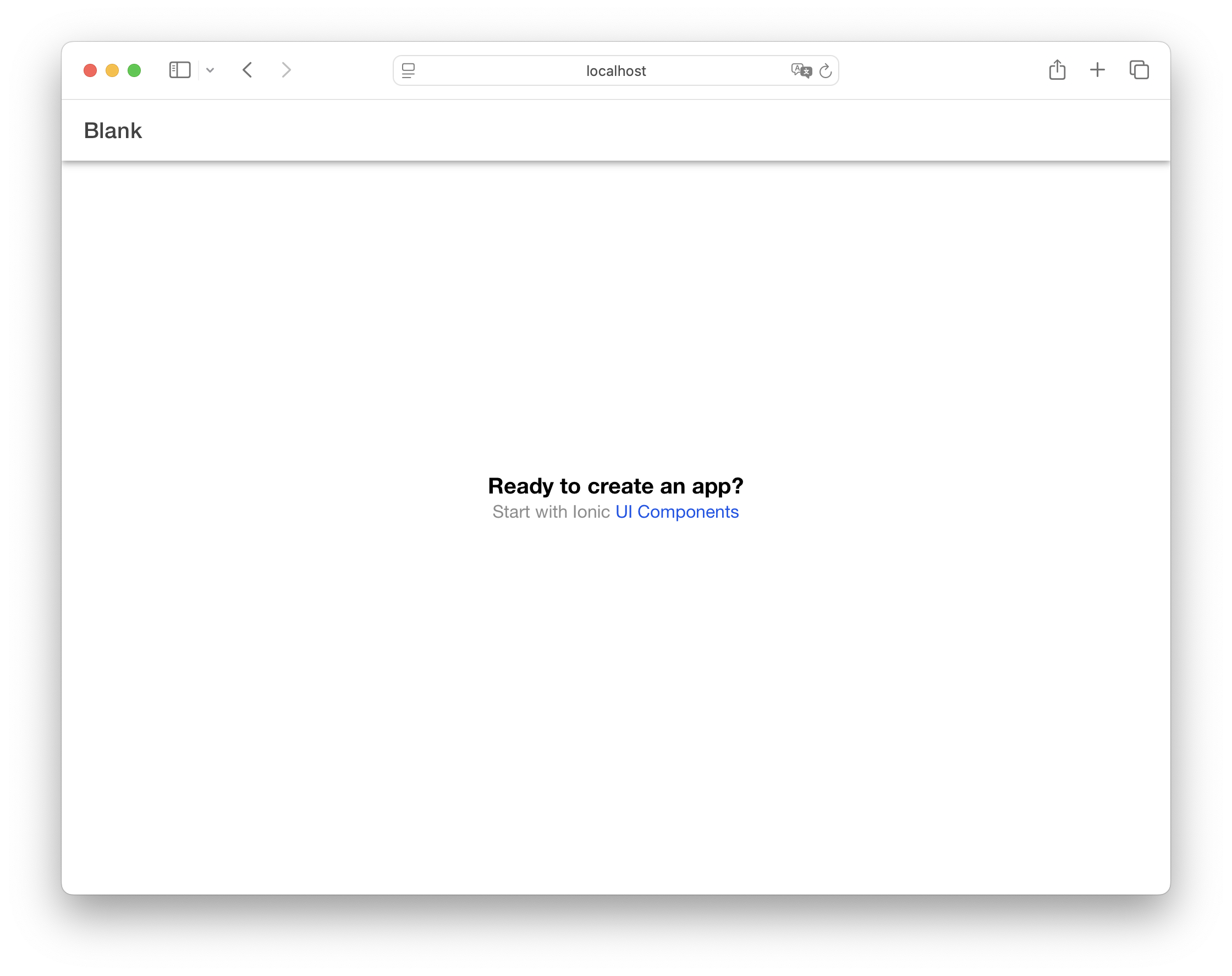 Ionic Angular Home Component Screenshot of the Ionic Angular Home page
